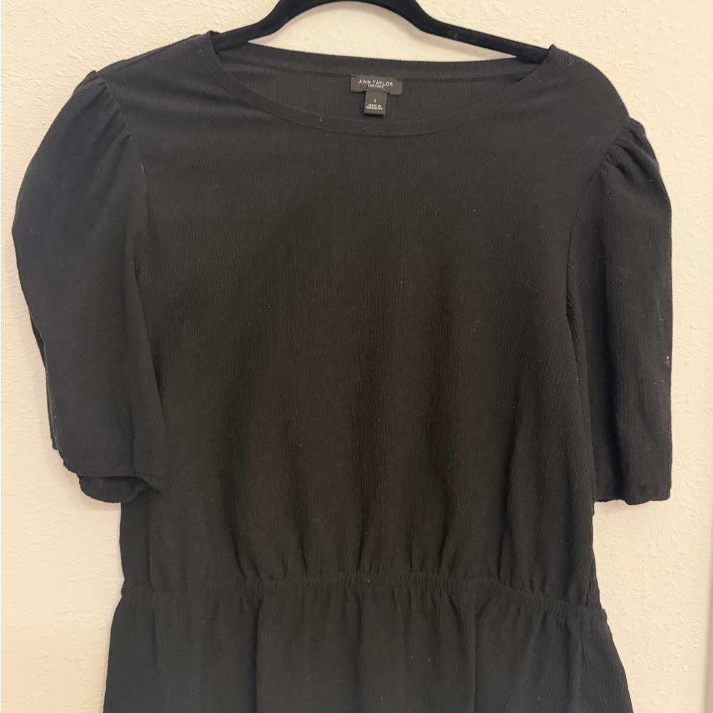 Ann Taylor Black Puff Sleeve Blouse